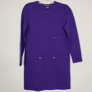 Andrea Jovine Women's Dress Size M Purple Wool Crew Neck Quiet Luxury Chic Warm